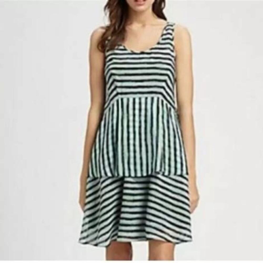 Theory Women's Faitina‎ Line Stripe Silk Sleeveless Layered Flounce Dress